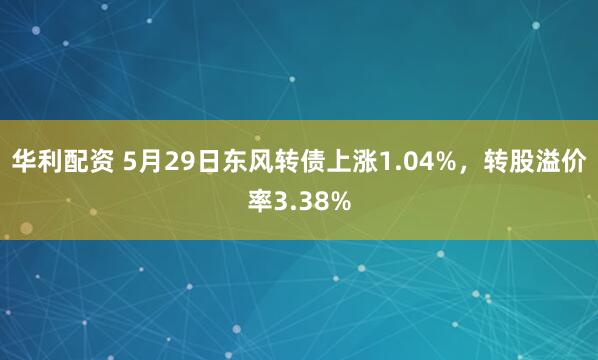 华利配资 5月29日东风转债上涨1.04%，转股溢价率3.38%