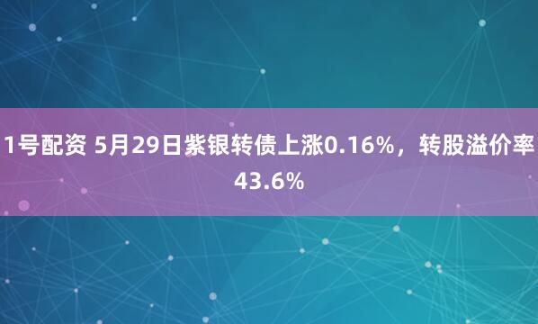 1号配资 5月29日紫银转债上涨0.16%，转股溢价率43.6%