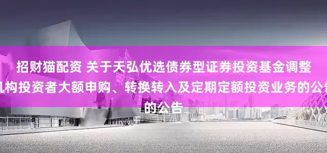 招财猫配资 关于天弘优选债券型证券投资基金调整机构投资者大额申购、转换转入及定期定额投资业务的公告